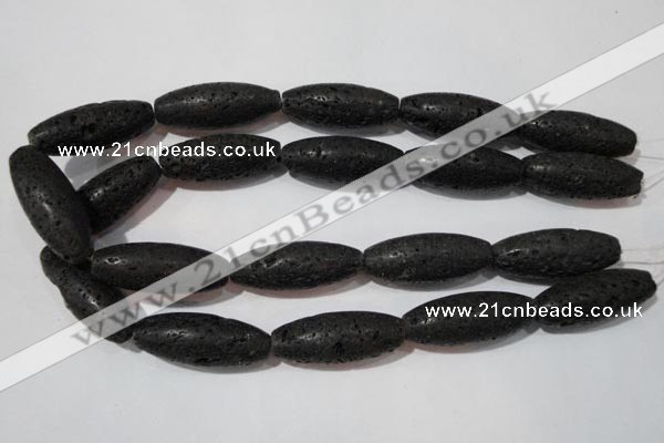 CLV492 15.5 inches 16*40mm rice black lava beads wholesale