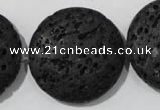 CLV502 15.5 inches 30mm flat round black lava beads wholesale