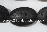 CLV508 15.5 inches 20*30mm oval black lava beads wholesale