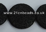 CLV51 15.5 inches 32mm flat round black natural lava beads wholesale