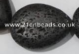 CLV515 15.5 inches 30*40mm flat teardrop black lava beads wholesale