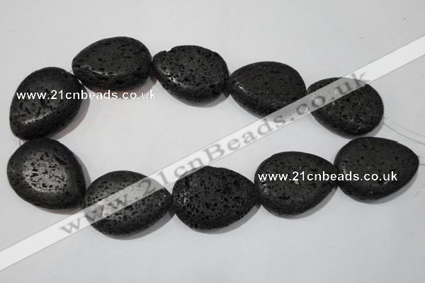 CLV515 15.5 inches 30*40mm flat teardrop black lava beads wholesale