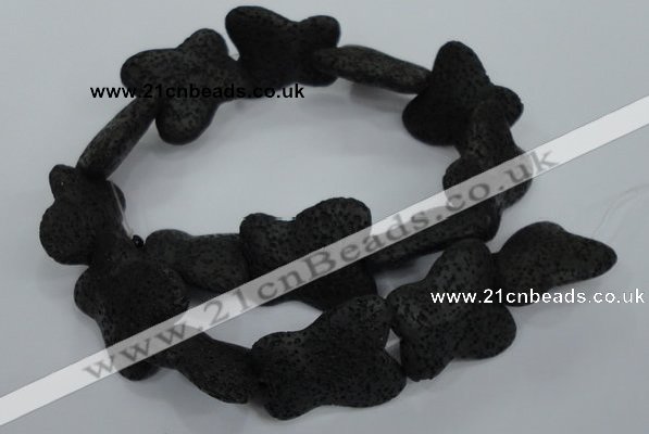 CLV52 15 inches 25*30mm butterfly-shaped black natural lava beads