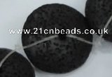 CLV54 15.5  inches 12*26mm flat round black natural lava beads wholesale