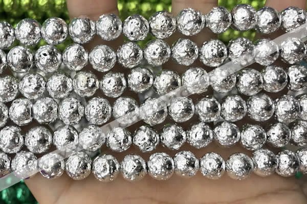 CLV541 15.5 inches 8mm round plated lava beads wholesale