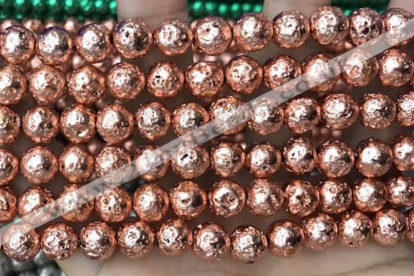 CLV543 15.5 inches 8mm round plated lava beads wholesale