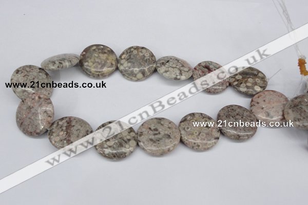 CMB14 15.5 inches 30mm flat round natural medical stone beads