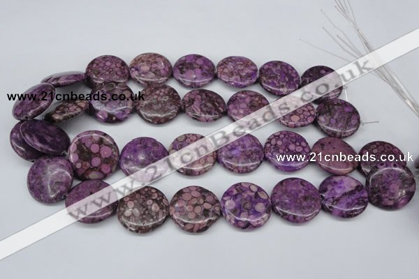 CMB32 15.5 inches 25mm flat round dyed natural medical stone beads