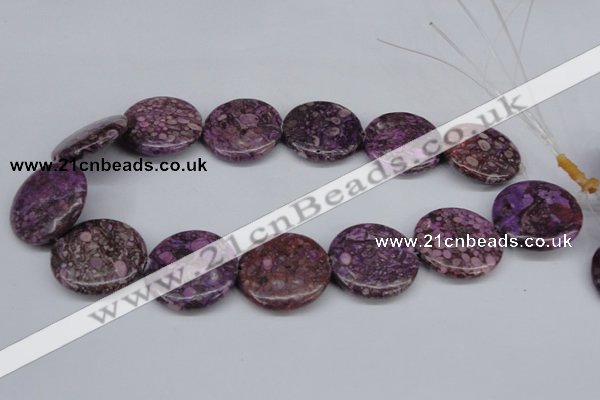 CMB33 15.5 inches 30mm flat round dyed natural medical stone beads