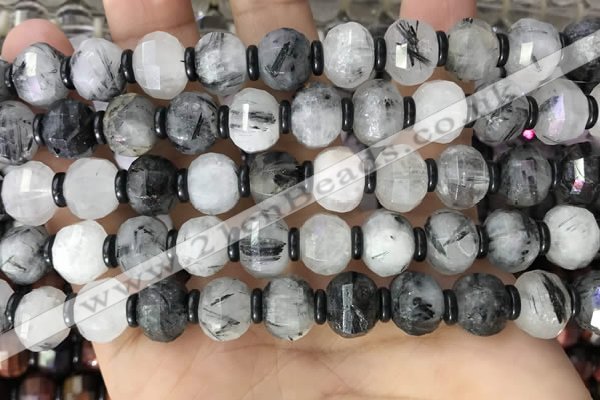 CME302 15.5 inches 8*11mm - 9*12mm pumpkin black rutilated quartz beads