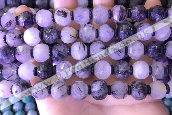 CME330 15.5 inches 9*11mm - 10*12mm pumpkin black rutilated quartz beads