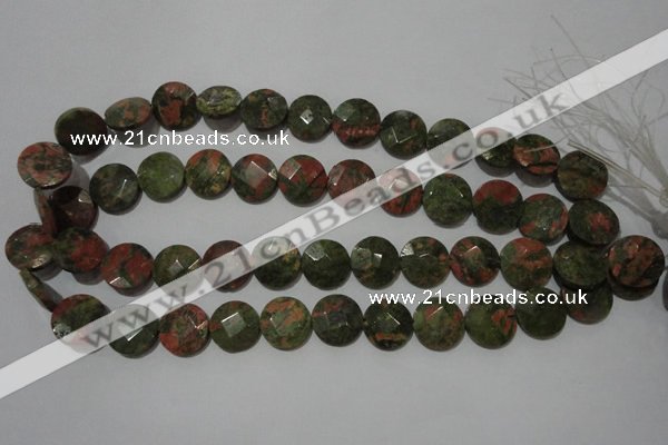 CME53 15.5 inches 15mm faceted coin unakite gemstone beads