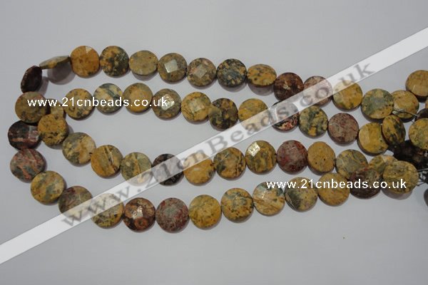 CME54 15.5 inches 15mm faceted coin leopard jasper gemstone beads