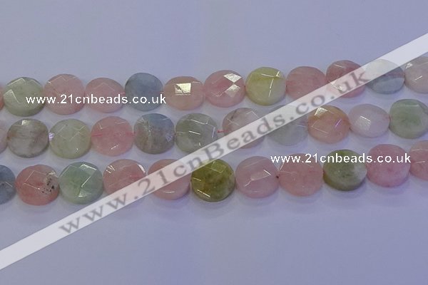 CMG255 15.5 inches 14mm faceted coin morganite beads