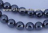 CMH05 16 inches 10mm faceted round magnetic hematite beads