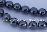 CMH06 16 inches 12mm faceted round magnetic hematite beads