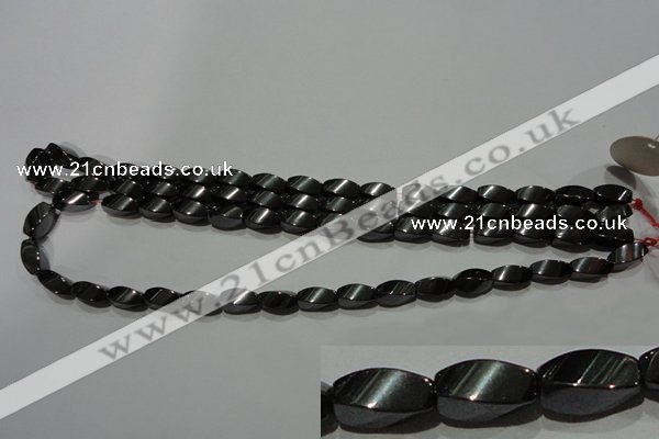 CMH153 15.5 inches 6*12mm twisted rice magnetic hematite beads