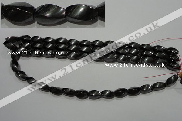 CMH154 15.5 inches 8*14mm twisted rice magnetic hematite beads