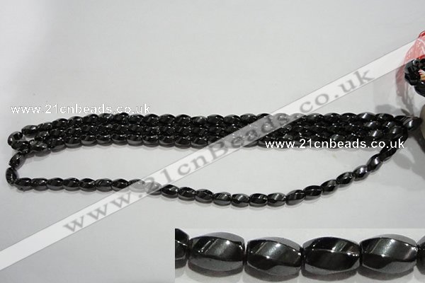 CMH156 15.5 inches 5*8mm twisted rice magnetic hematite beads