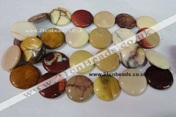 CMK246 15.5 inches 30mm flat round mookaite gemstone beads