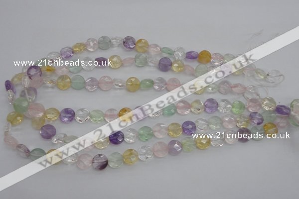 CMQ251 15.5 inches 10mm faceted coin multicolor quartz beads