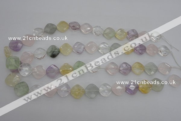 CMQ255 15.5 inches 14*14mm faceted diamond multicolor quartz beads