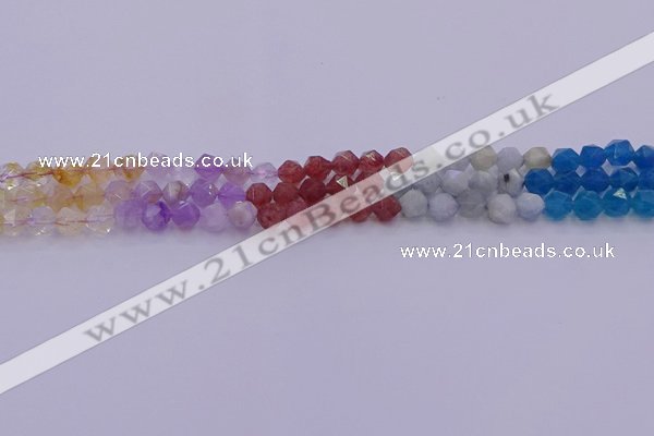 CMQ376 15.5 inches 6mm faceted nuggets mixed quartz beads wholesale