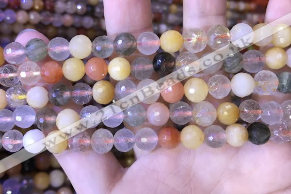 CMQ437 15.5 inches 8mm faceted round mixed rutilated quartz beads