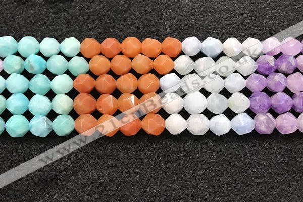 CMQ463 15.5 inches 10mm faceted nuggets mixed quartz beads