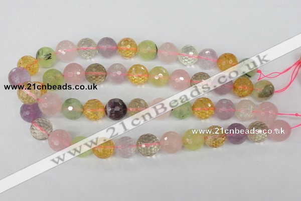 CMQ55 15.5 inches 14mm faceted round multicolor quartz beads