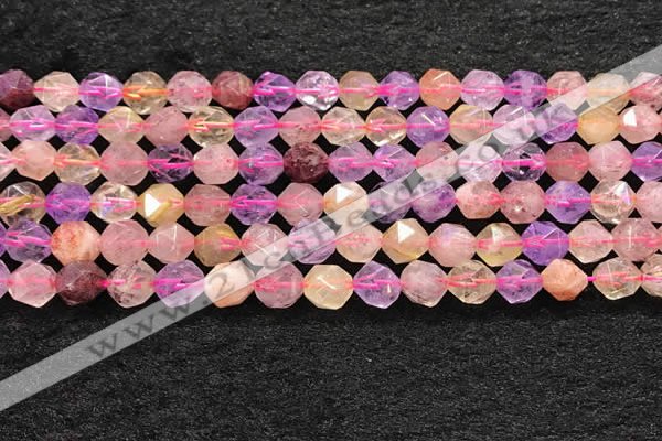 CMQ566 15.5 inches 8mm faceted nuggets mixed quartz beads