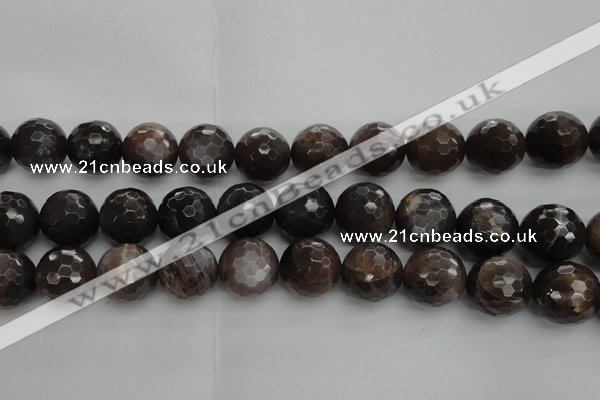 CMS1079 15.5 inches 14mm faceted round grey moonstone beads wholesale