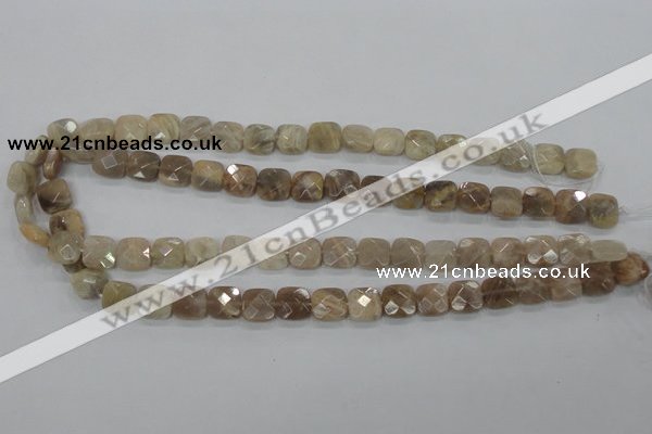 CMS108 15.5 inches 10*10mm faceted square moonstone gemstone beads