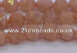 CMS1132 15.5 inches 8mm faceted nuggets peach moonstone beads