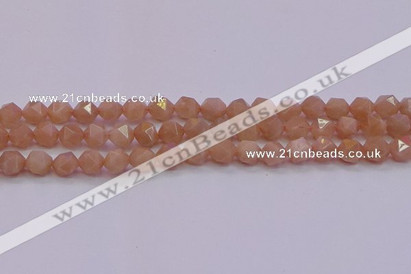 CMS1133 15.5 inches 10mm faceted nuggets peach moonstone beads