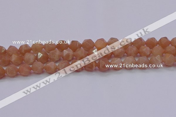 CMS1134 15.5 inches 12mm faceted nuggets peach moonstone beads