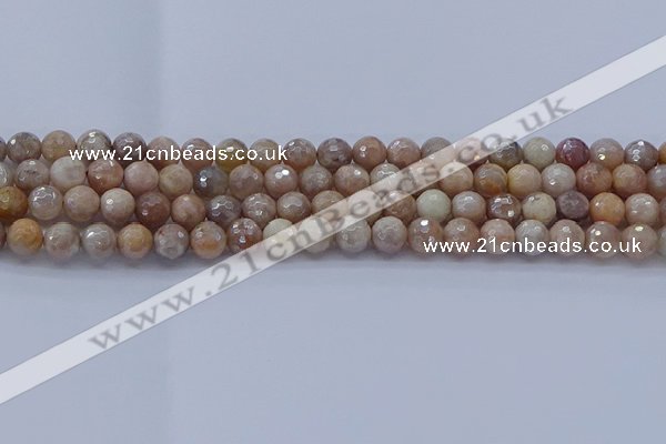 CMS1301 15.5 inches 6mm faceted round AB-color moonstone beads