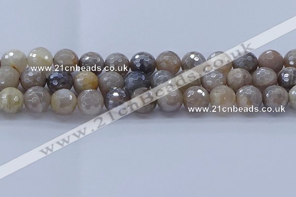 CMS1315 15.5 inches 14mm faceted round AB-color grey moonstone beads