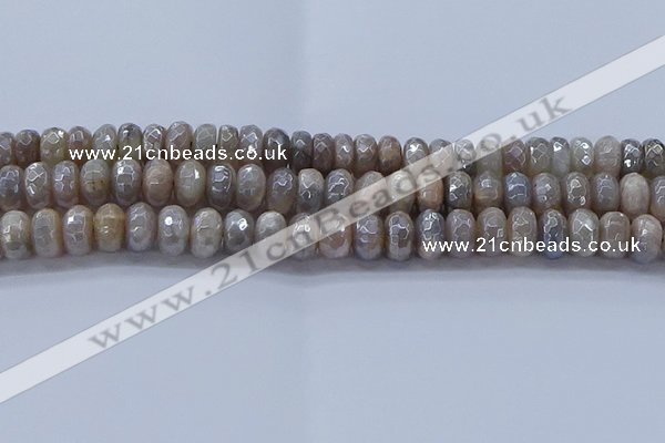 CMS1333 15.5 inches 6*10mm faceted rondelle AB-color grey moonstone beads