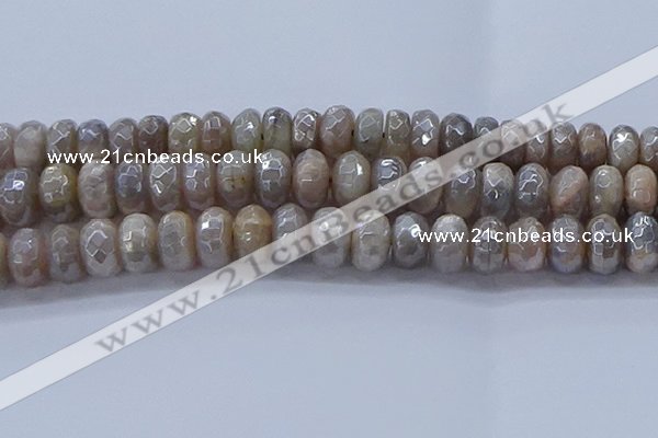 CMS1336 15.5 inches 8*16mm faceted rondelle AB-color grey moonstone beads