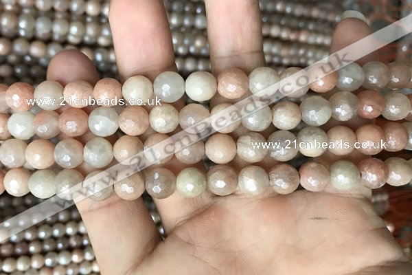 CMS1452 15.5 inches 8mm faceted round AB-color moonstone beads