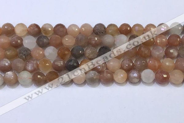 CMS1497 15.5 inches 8mmm faceted round rainbow moonstone beads