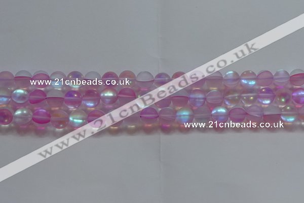 CMS1597 15.5 inches 8mm round matte synthetic moonstone beads