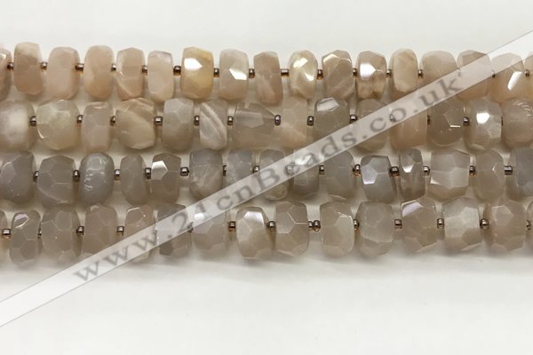 CMS1664 15.5 inches 6*10mm - 8*11mm faceted tyre moonstone beads