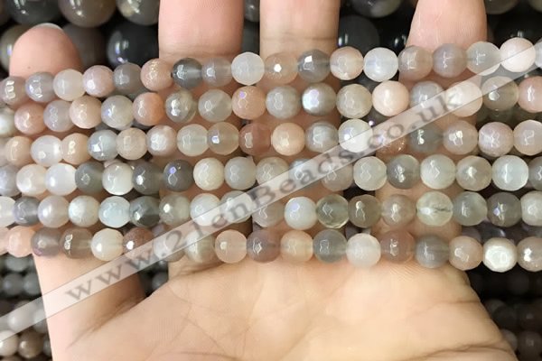 CMS1691 15.5 inches 4mm faceted round rainbow moonstone beads