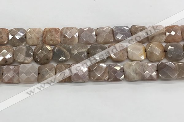 CMS1830 15.5 inches 14*14mm faceted square AB-color moonstone beads