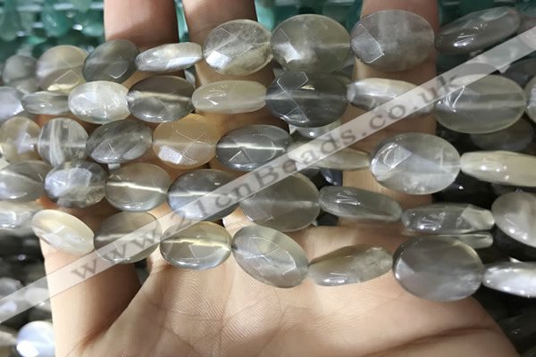 CMS1851 15.5 inches 10*14mm faceted oval grey moonstone beads