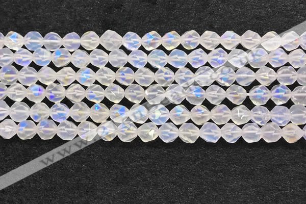 CMS1871 15.5 inches 6mm faceted nuggets AB-color white moonstone beads