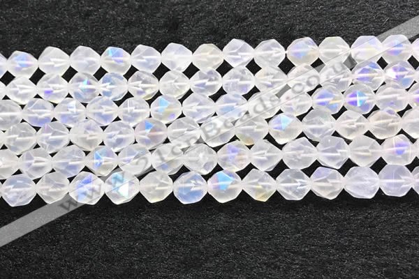 CMS1872 15.5 inches 8mm faceted nuggets AB-color white moonstone beads