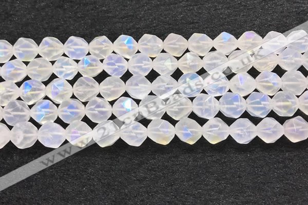 CMS1873 15.5 inches 10mm faceted nuggets AB-color white moonstone beads